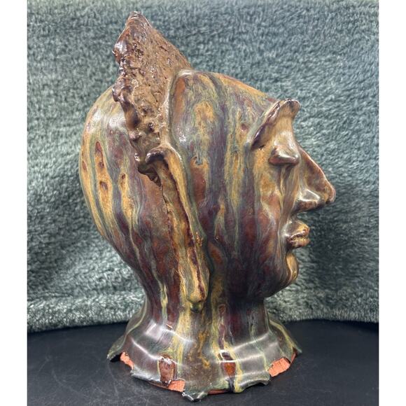 Clay Sculpture of Buddha Head Glazed Vintage Gorgeous - Picture 4 of 10